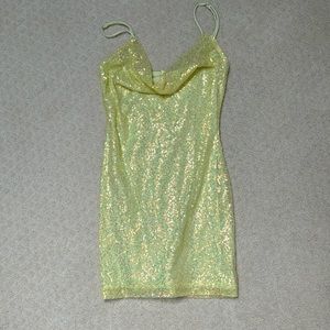 Yellow sequin mini dress